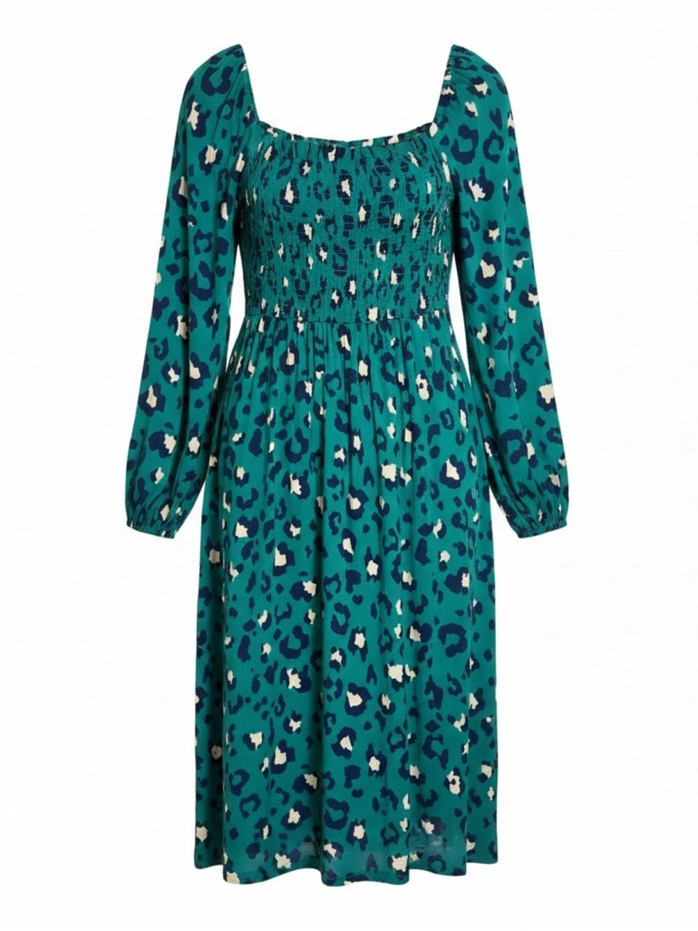 Green Leopard Print Smocked Midi Dress by Crown & Ivy / XL